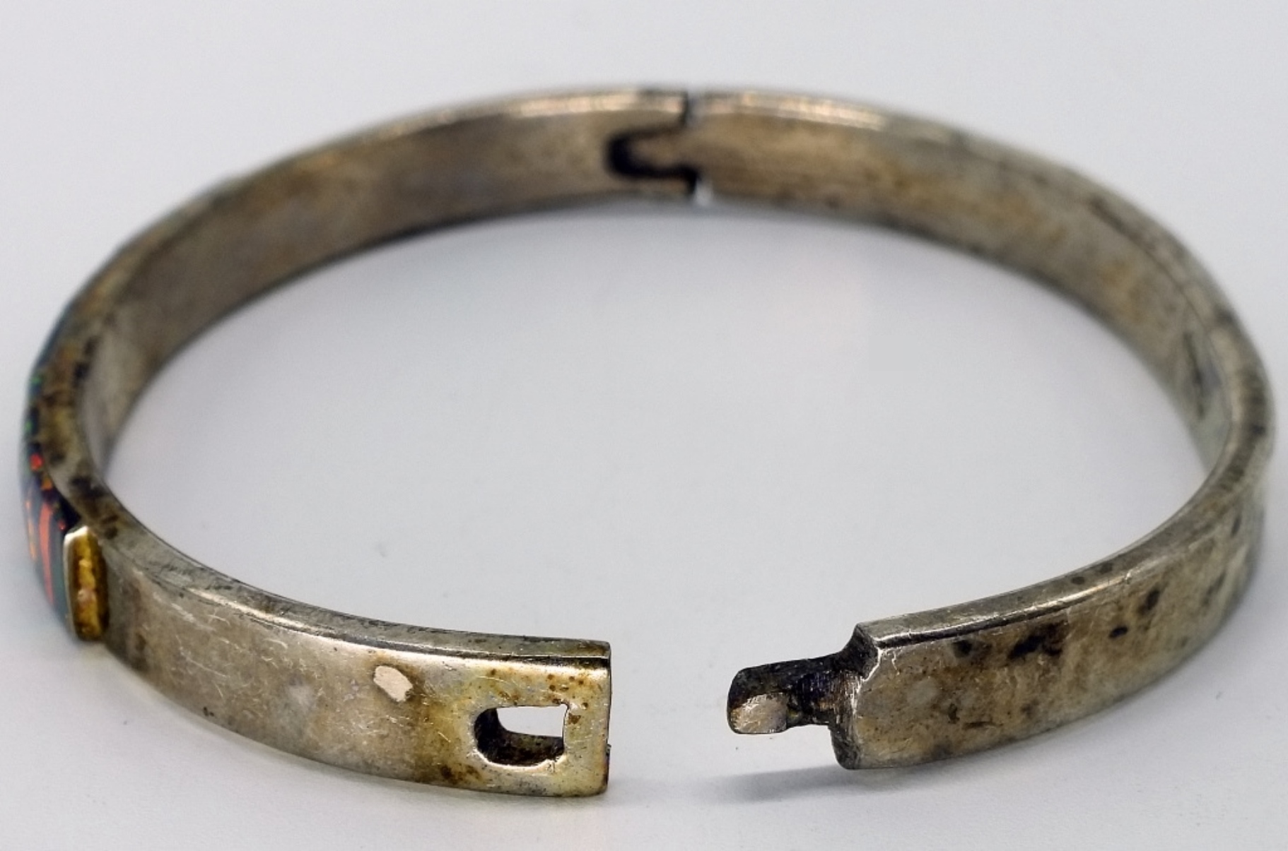 Mexico 925 Opal Inlay Hinged Bangle