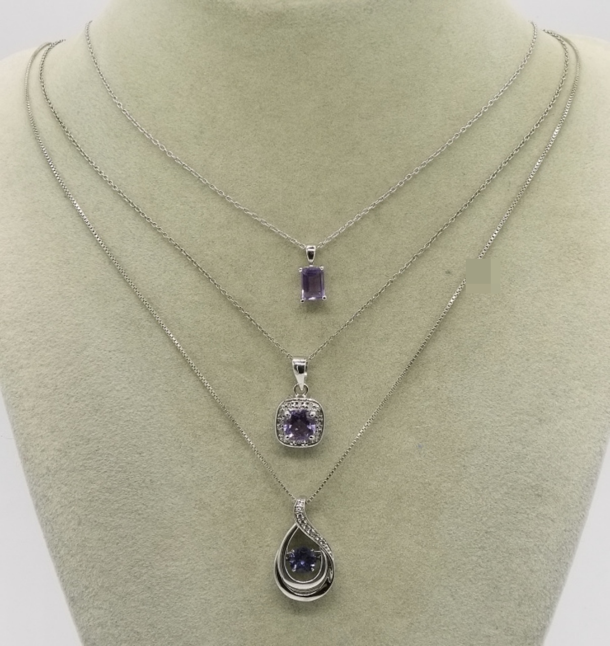 Three Sterling Amethyst Pendant Necklaces