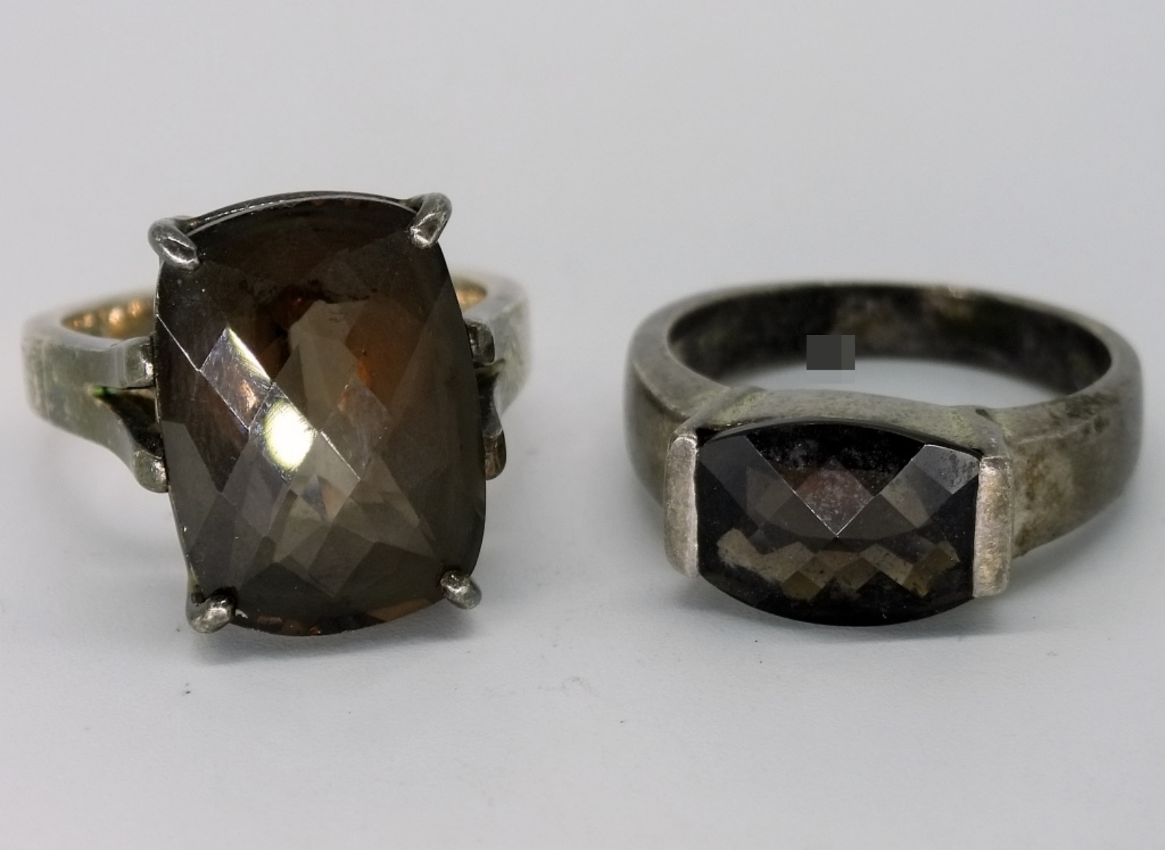 Two Sterling Smoky Quartz Rings