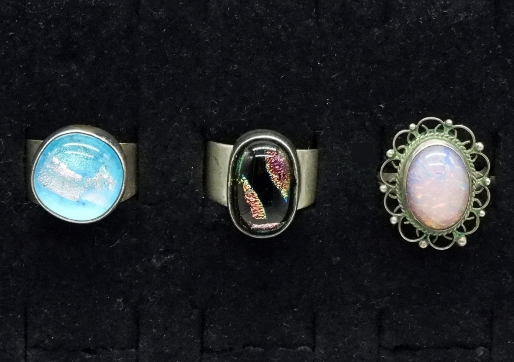3 Sterling Dichroic Glass Rings