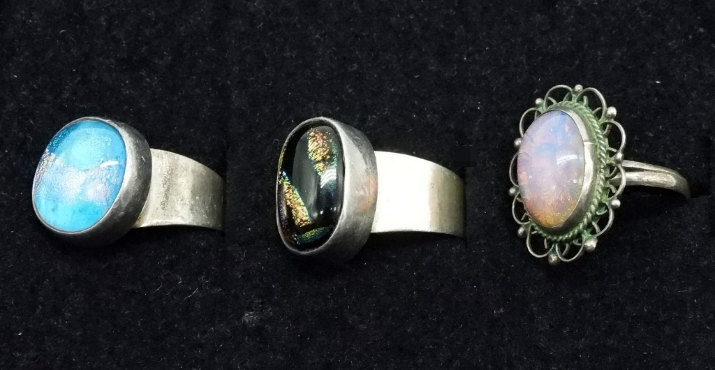 3 Sterling Dichroic Glass Rings