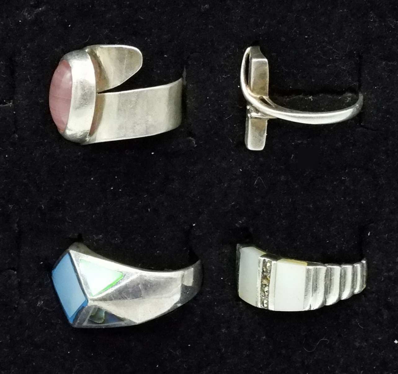 4 Sterling Mother of Pearl Ring Lot