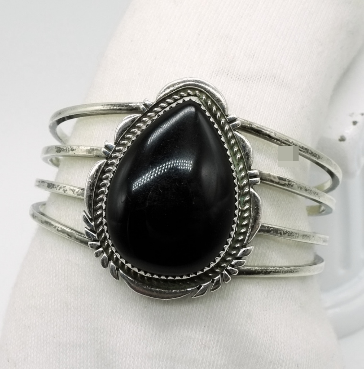 Sterling Onyx Cuff Bracelet with Bear Mark