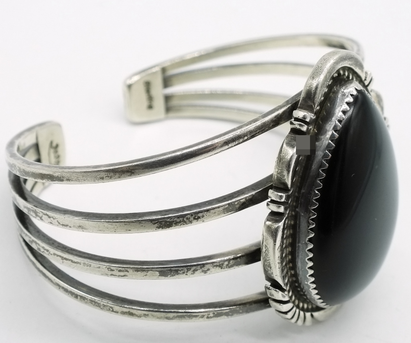 Sterling Onyx Cuff Bracelet with Bear Mark
