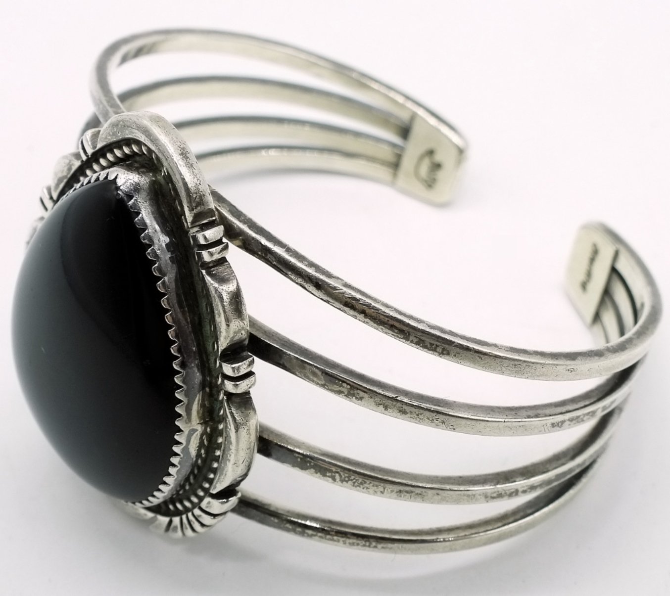 Sterling Onyx Cuff Bracelet with Bear Mark