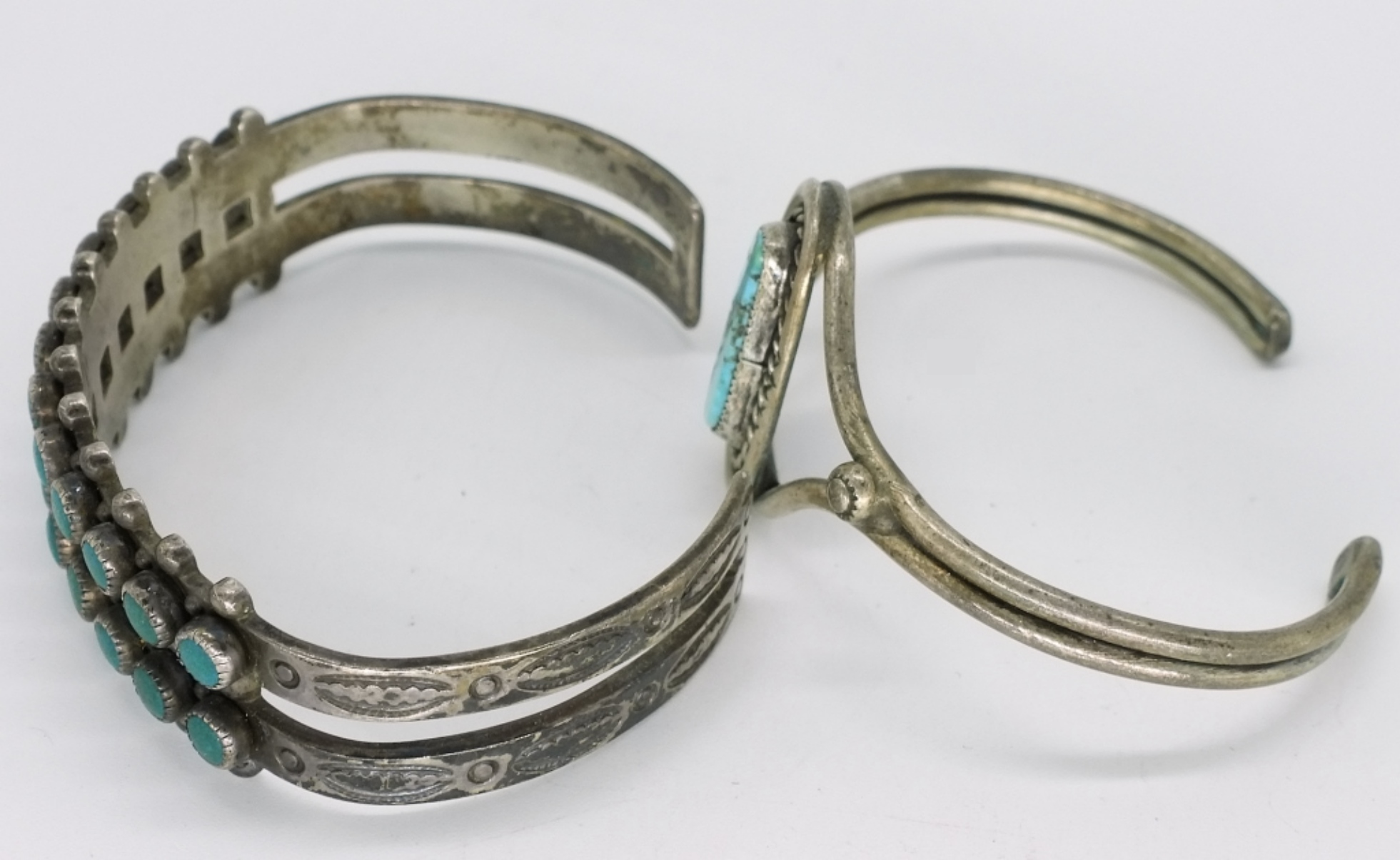 Vintage Sterling Turquoise Cuff Bracelets (2)