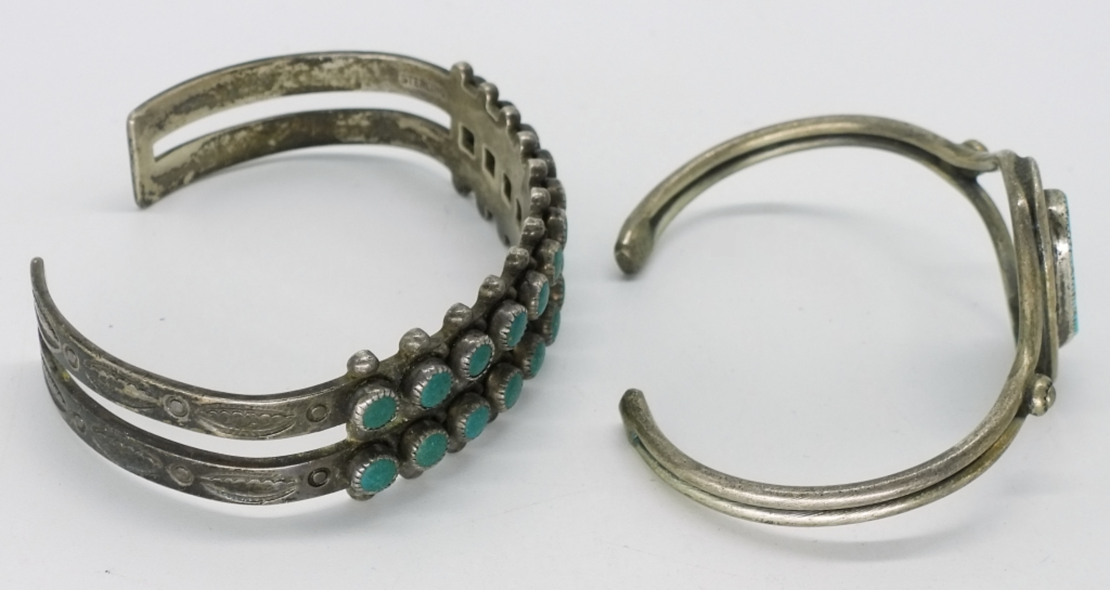Vintage Sterling Turquoise Cuff Bracelets (2)