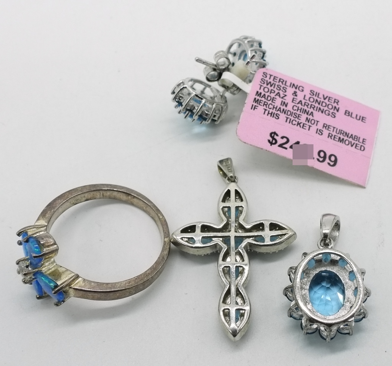 Sterling Blue Topaz & Opal Jewelry Set