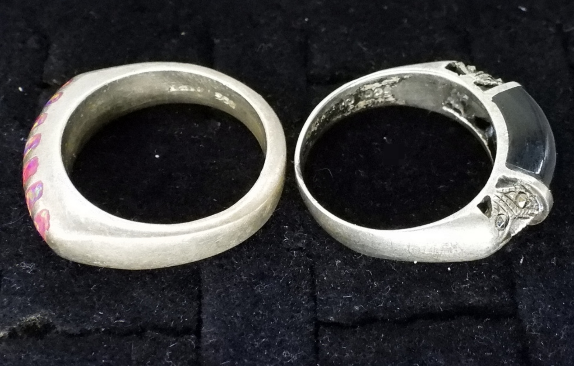 4 Vintage Sterling Inlay Rings, Opal & Turquoise
