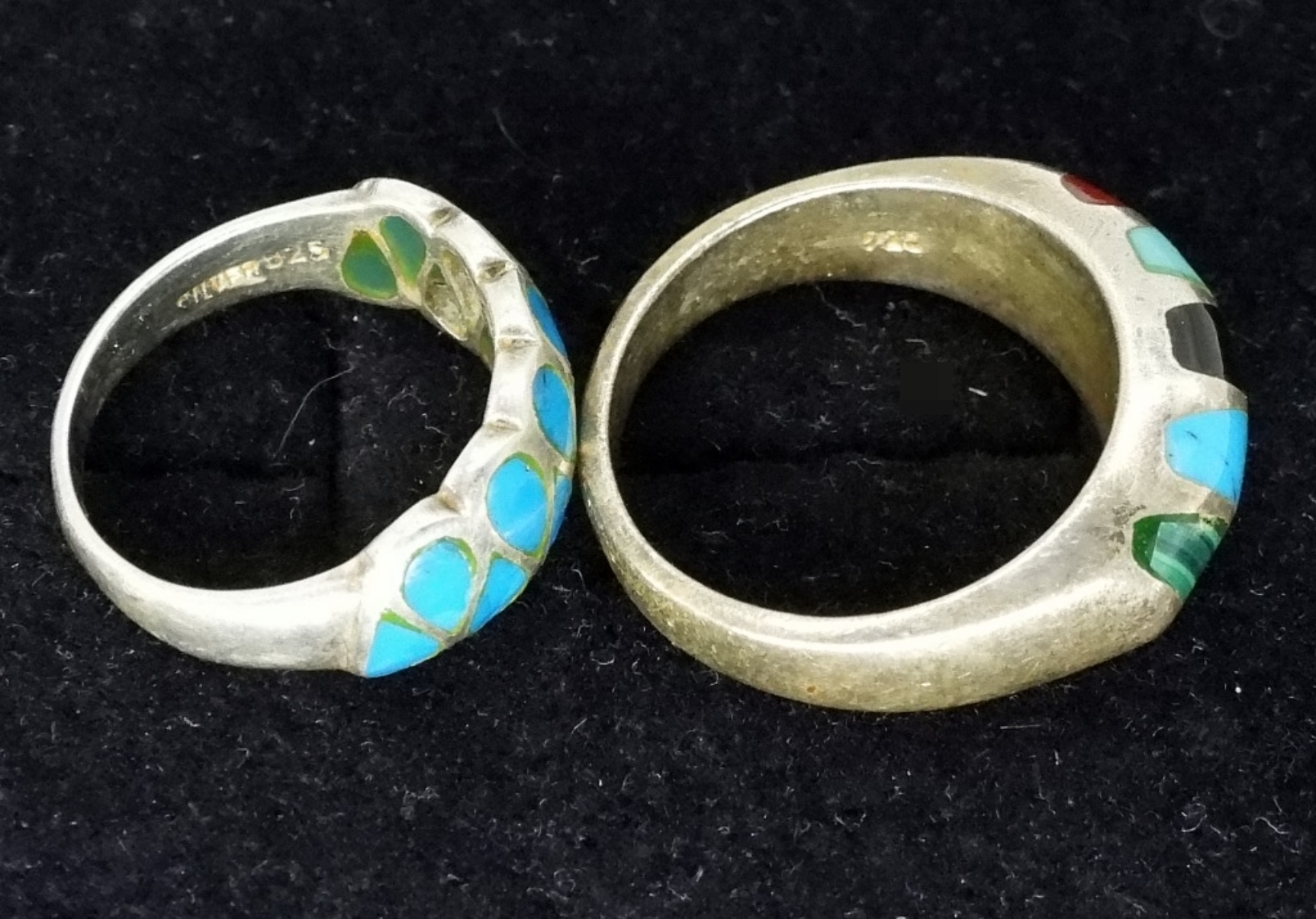 4 Vintage Sterling Inlay Rings, Opal & Turquoise