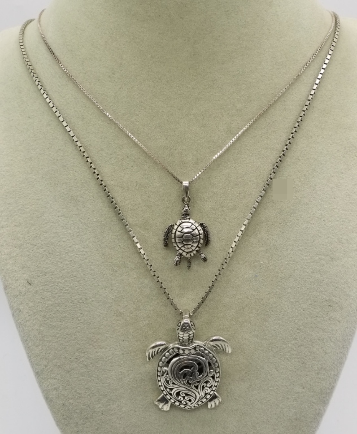 2 Sterling Silver Turtle Pendant Necklaces