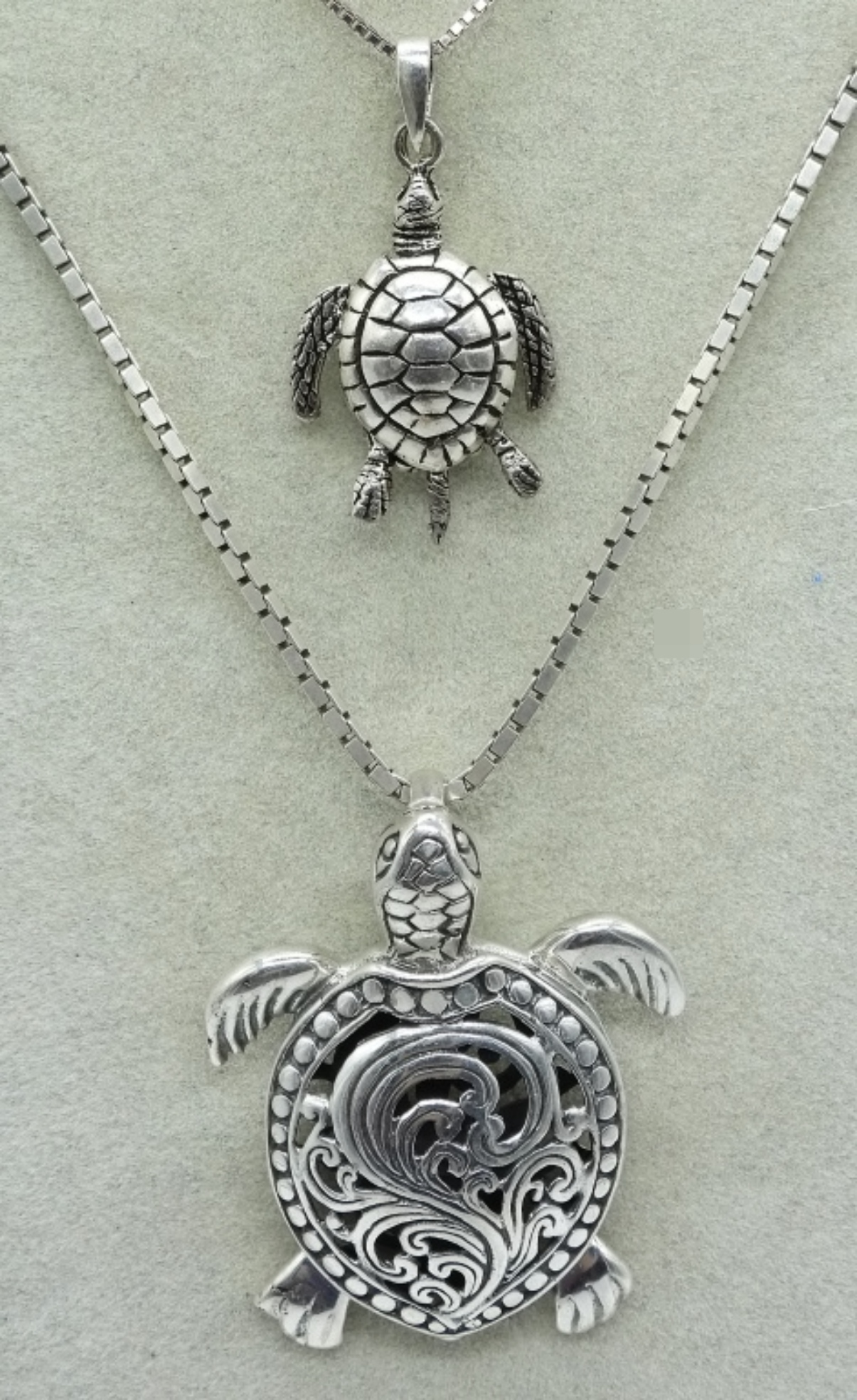 2 Sterling Silver Turtle Pendant Necklaces