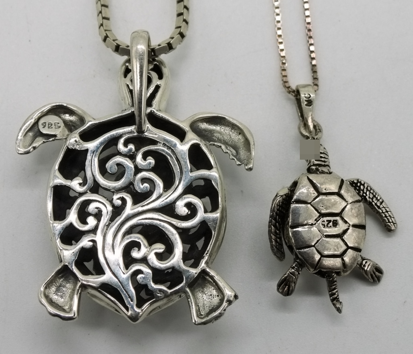 2 Sterling Silver Turtle Pendant Necklaces