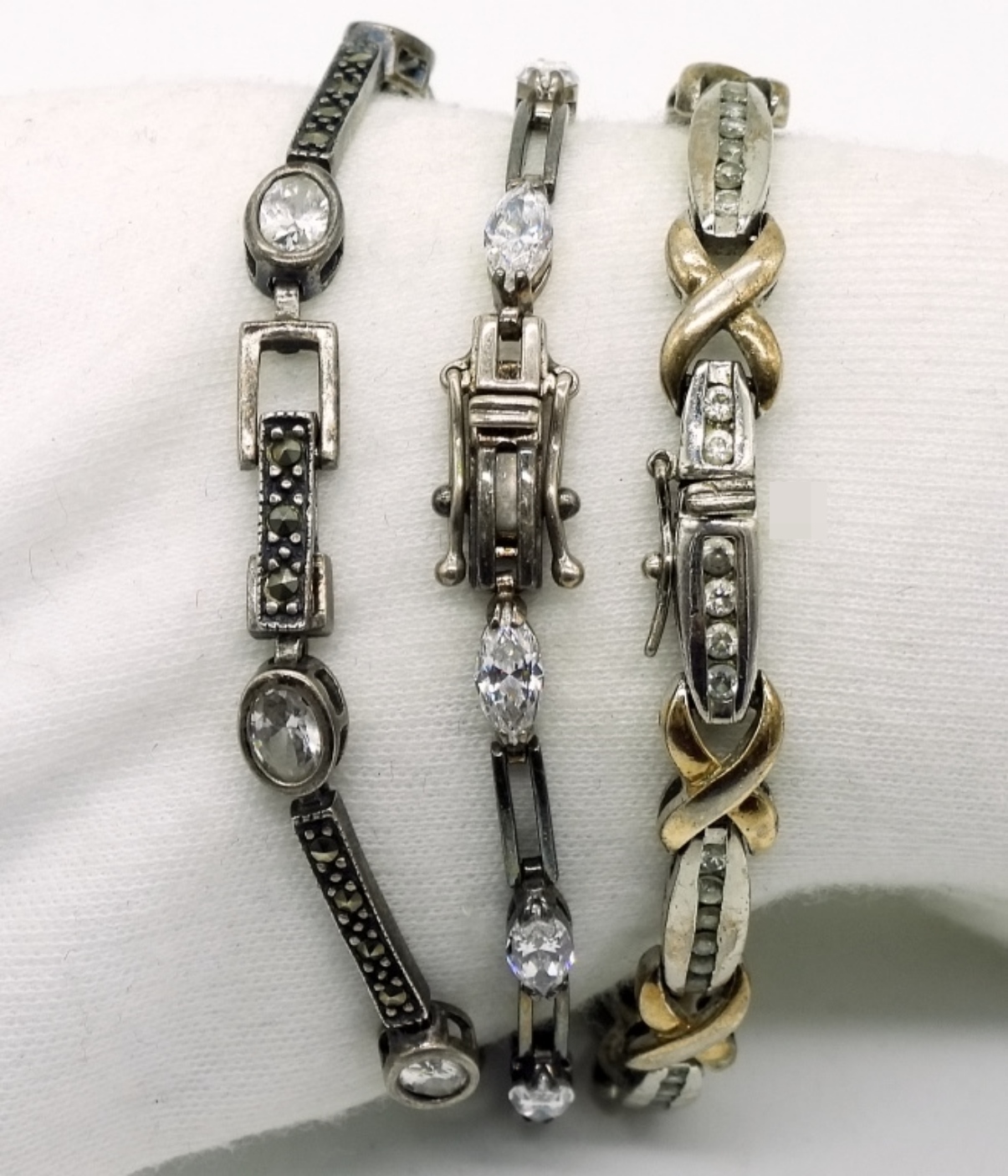 3 Sterling Simulated Diamond Bracelets