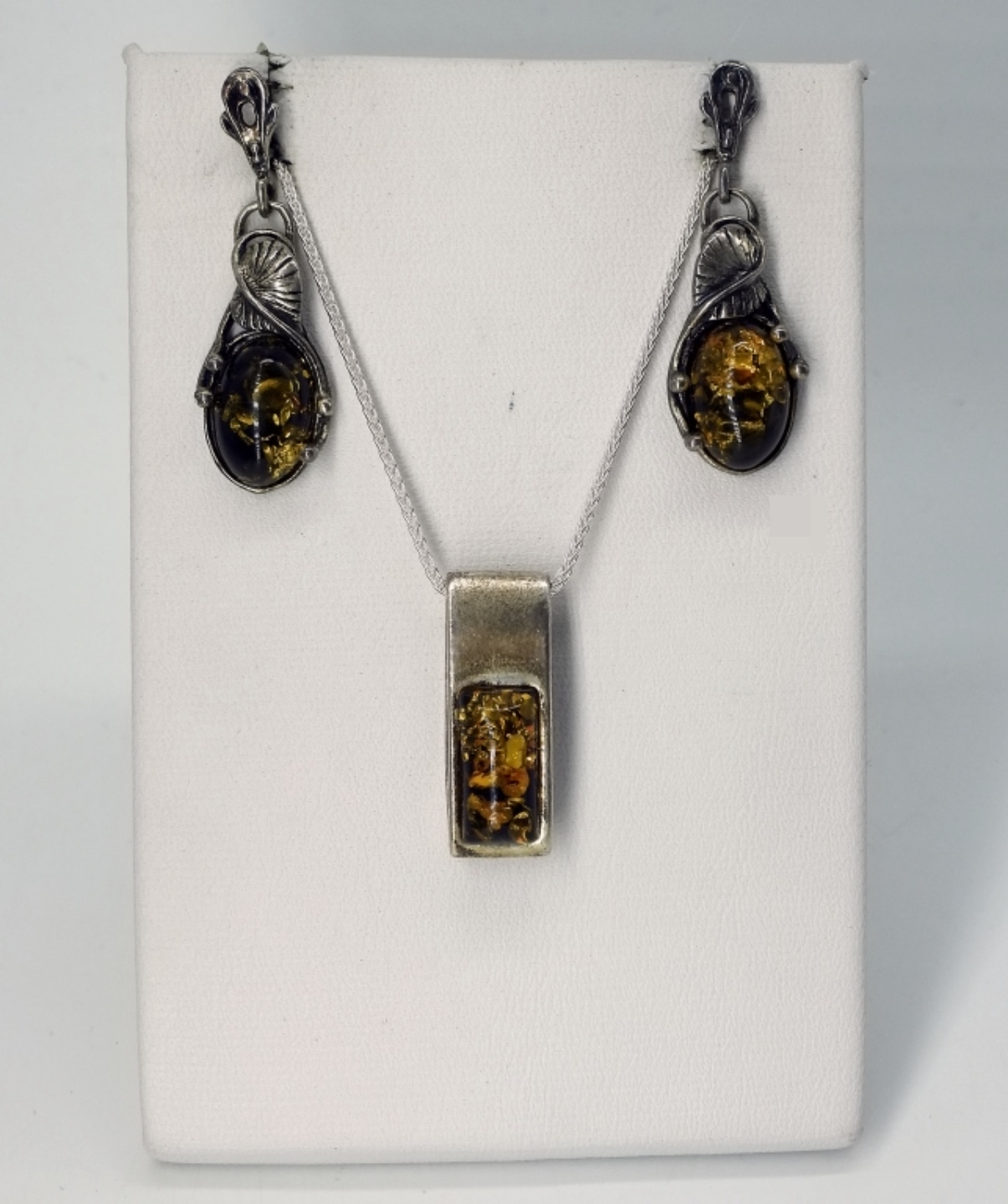 Sterling Amber Necklace & Earrings Set