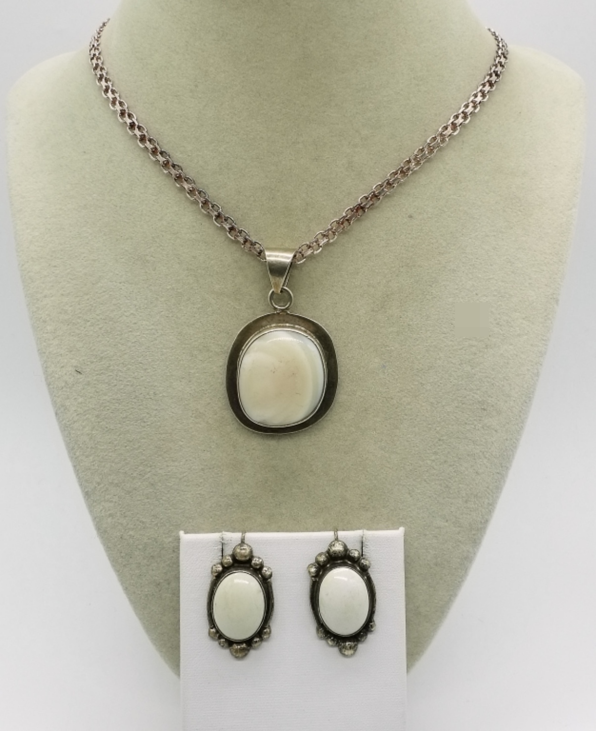 Taxco Sterling Mother of Pearl Necklace & Earrings