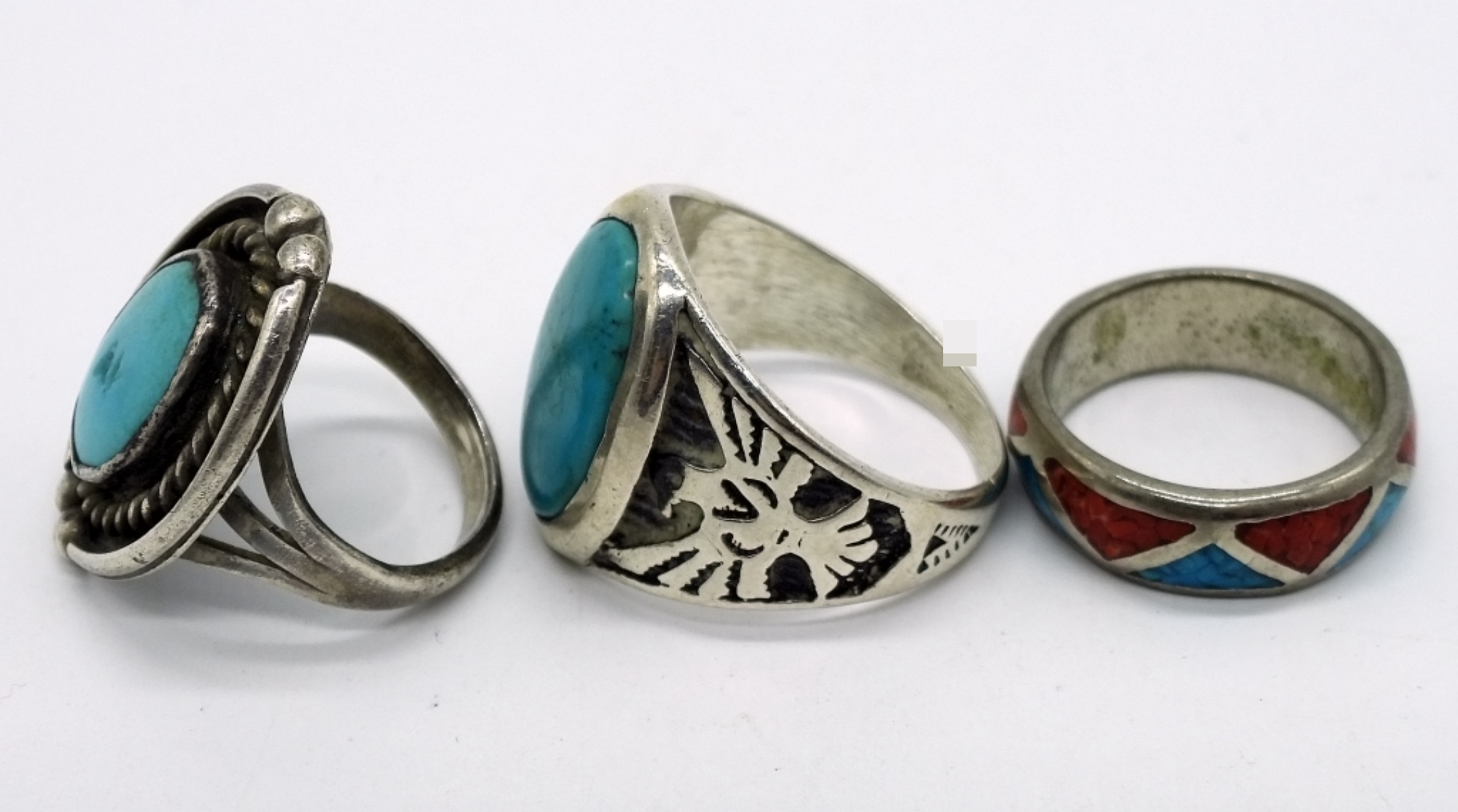 7 Sterling Turquoise Rings & Earrings