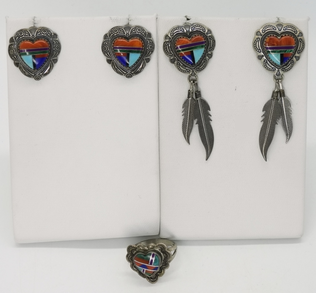 Sterling Heart Mosaic Earrings & Ring Set