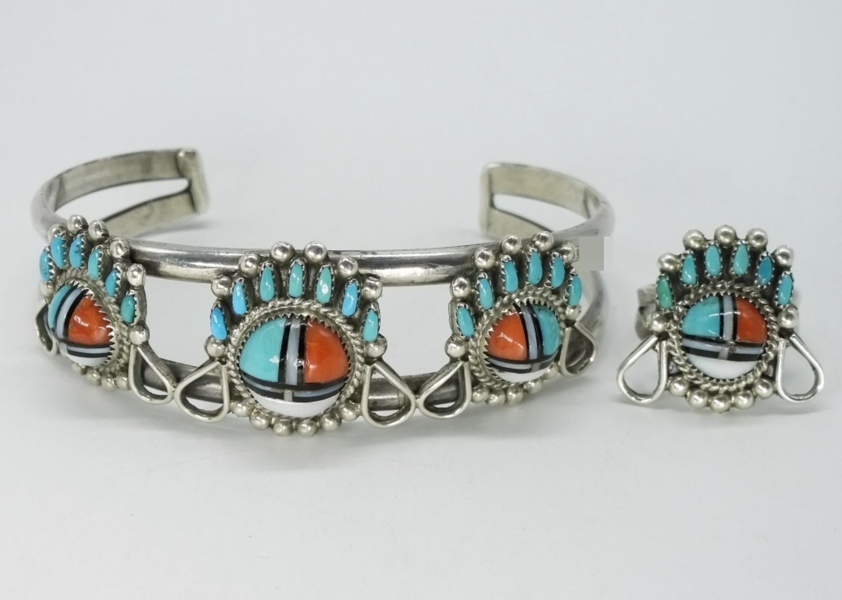 Zuni Sterling Inlay Cuff Bracelet & Ring
