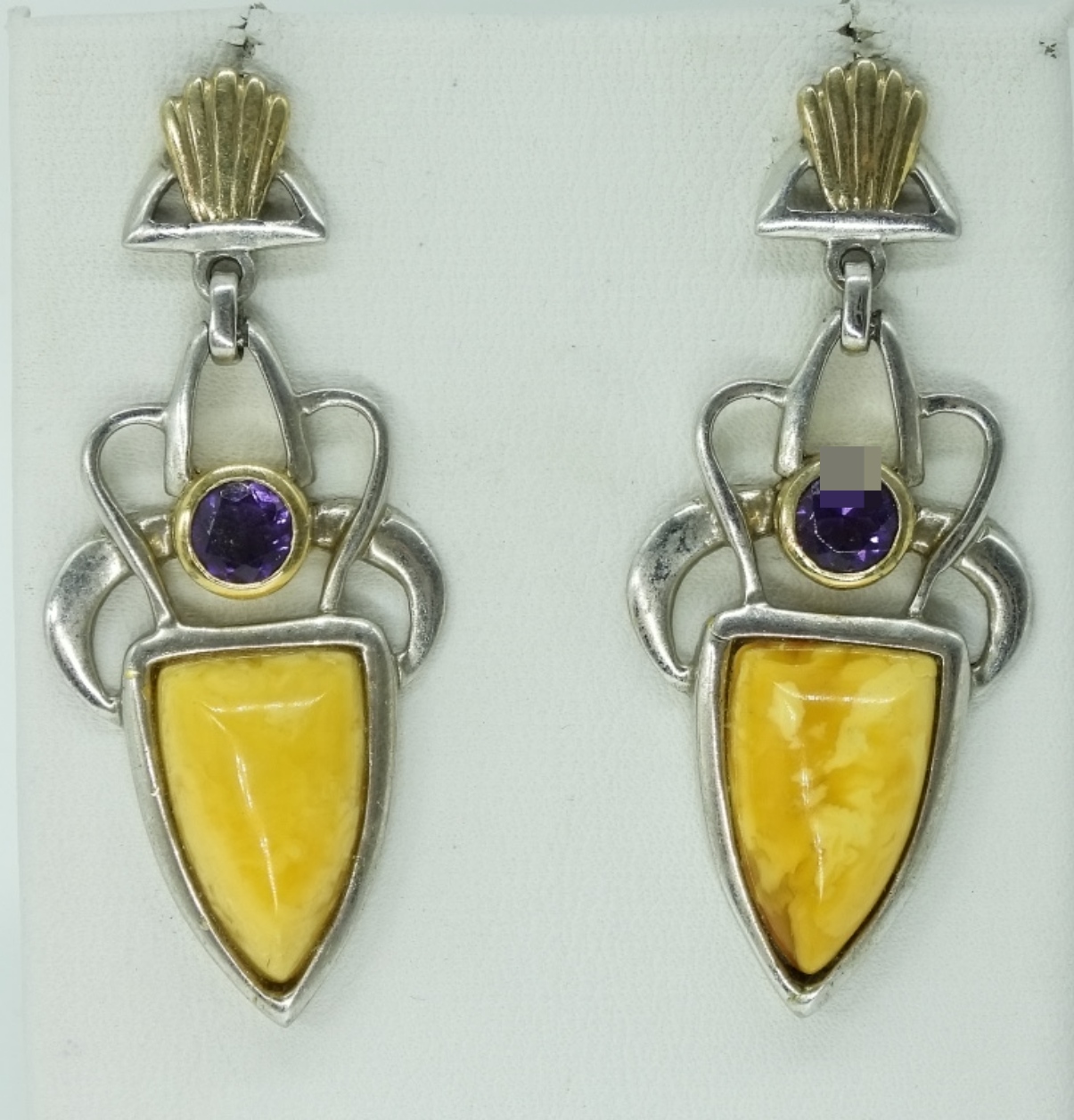 Sterling Amber Amethyst Earrings & Ring