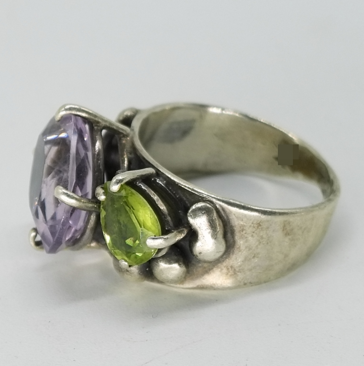 Sterling Amber Amethyst Earrings & Ring