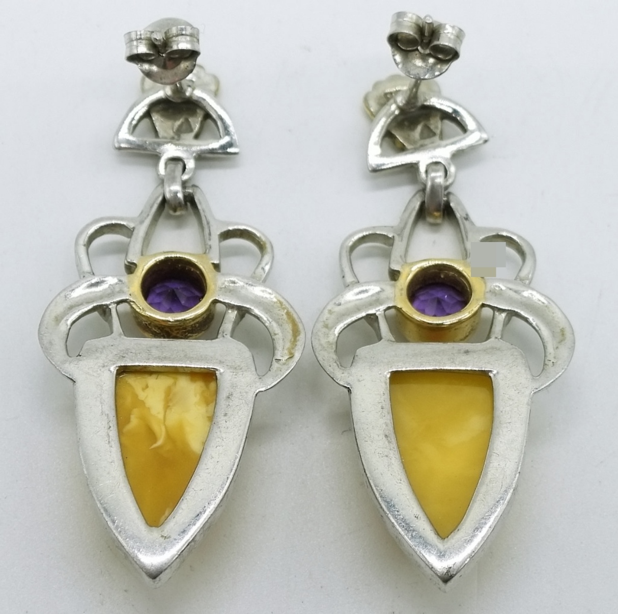 Sterling Amber Amethyst Earrings & Ring