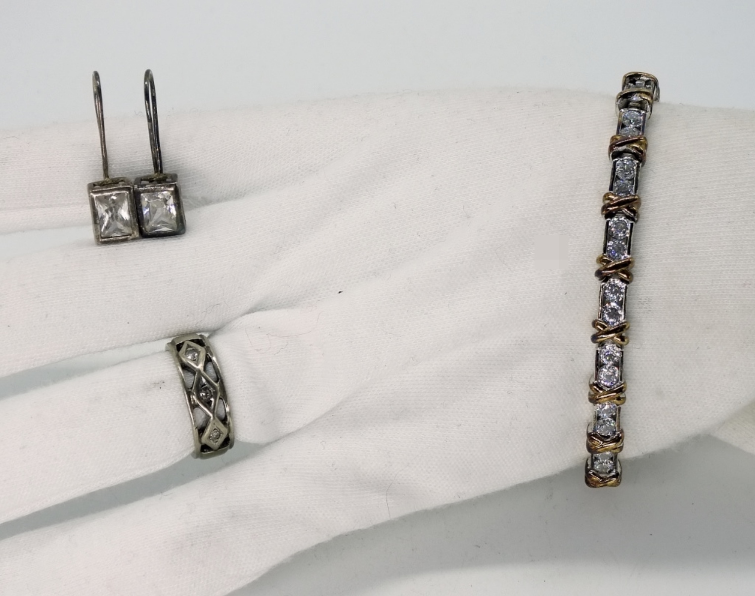 Sterling Simulated Diamond Ring, Bracelet, Earring