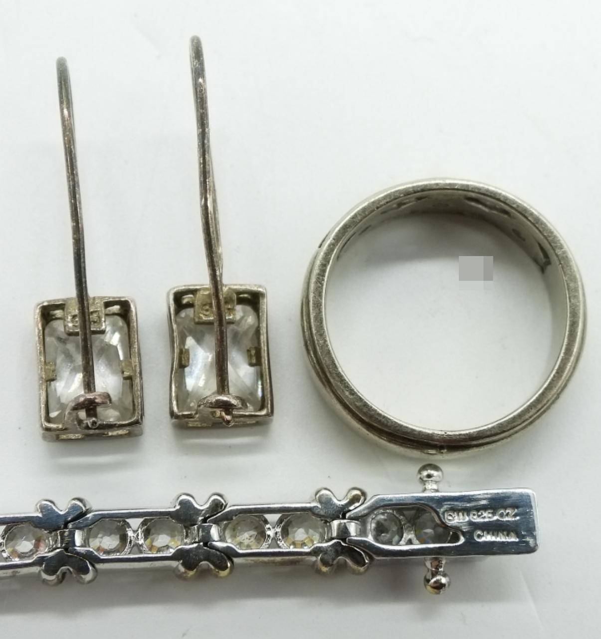 Sterling Simulated Diamond Ring, Bracelet, Earring