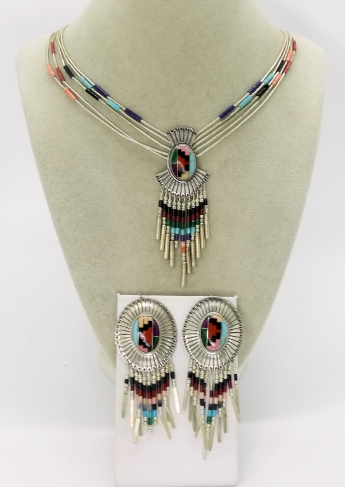 Sterling Turquoise Inlay Necklace Set