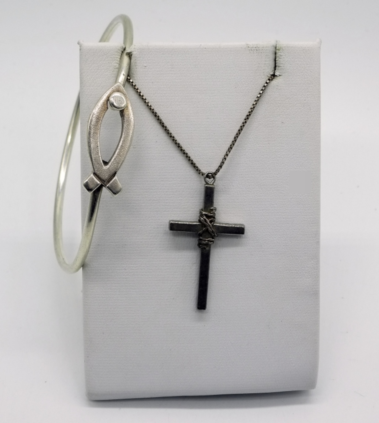 Sterling Silver Cross Necklace & Fish Bracelet Set