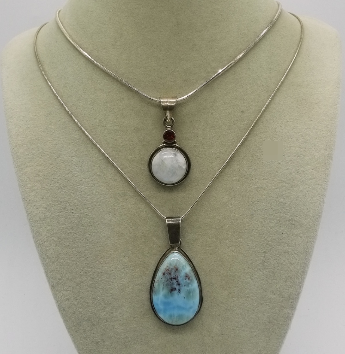 Sterling Silver Moonstone & Larimar Pendants