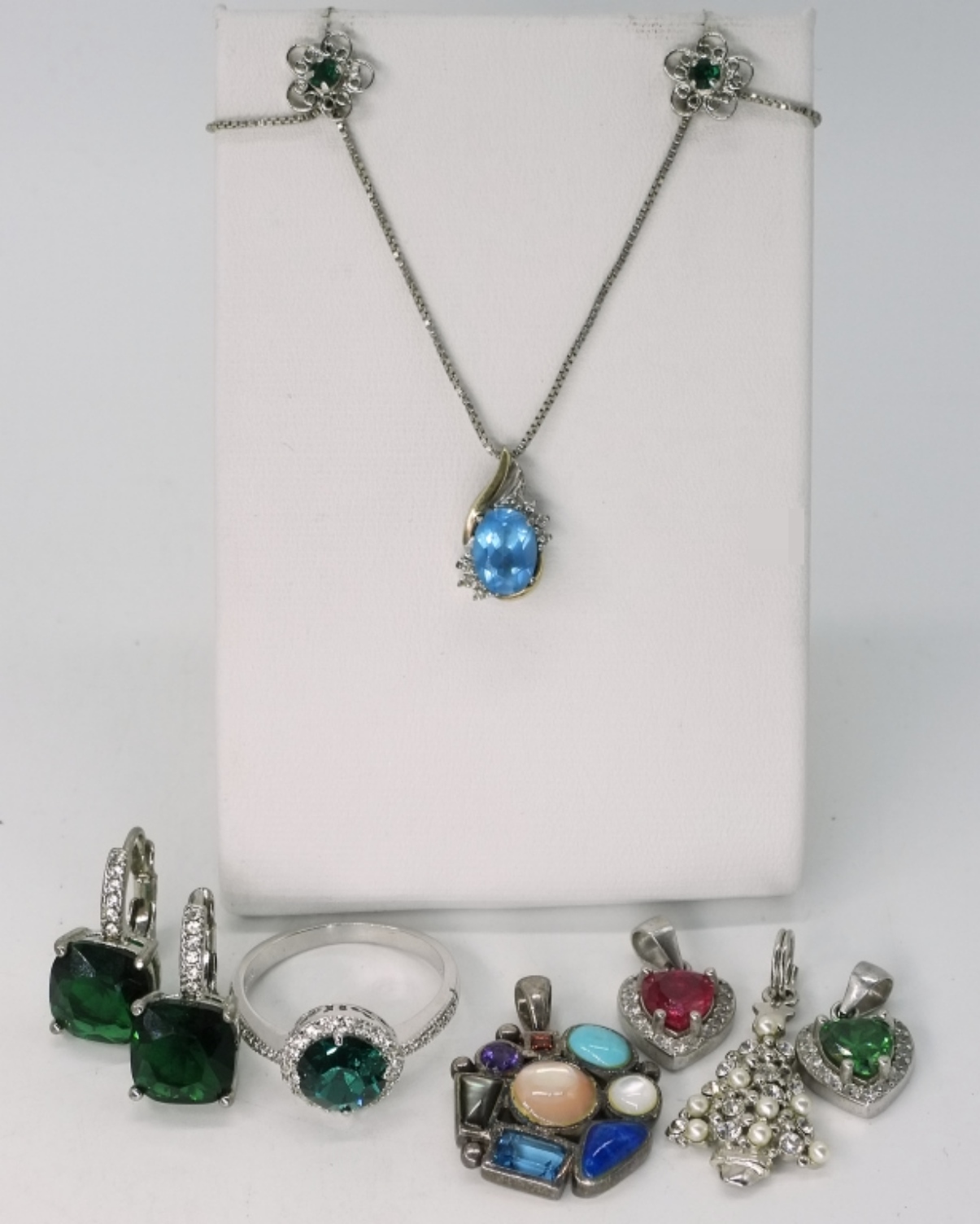 Sterling Silver Jewelry Lot with Colored Stones