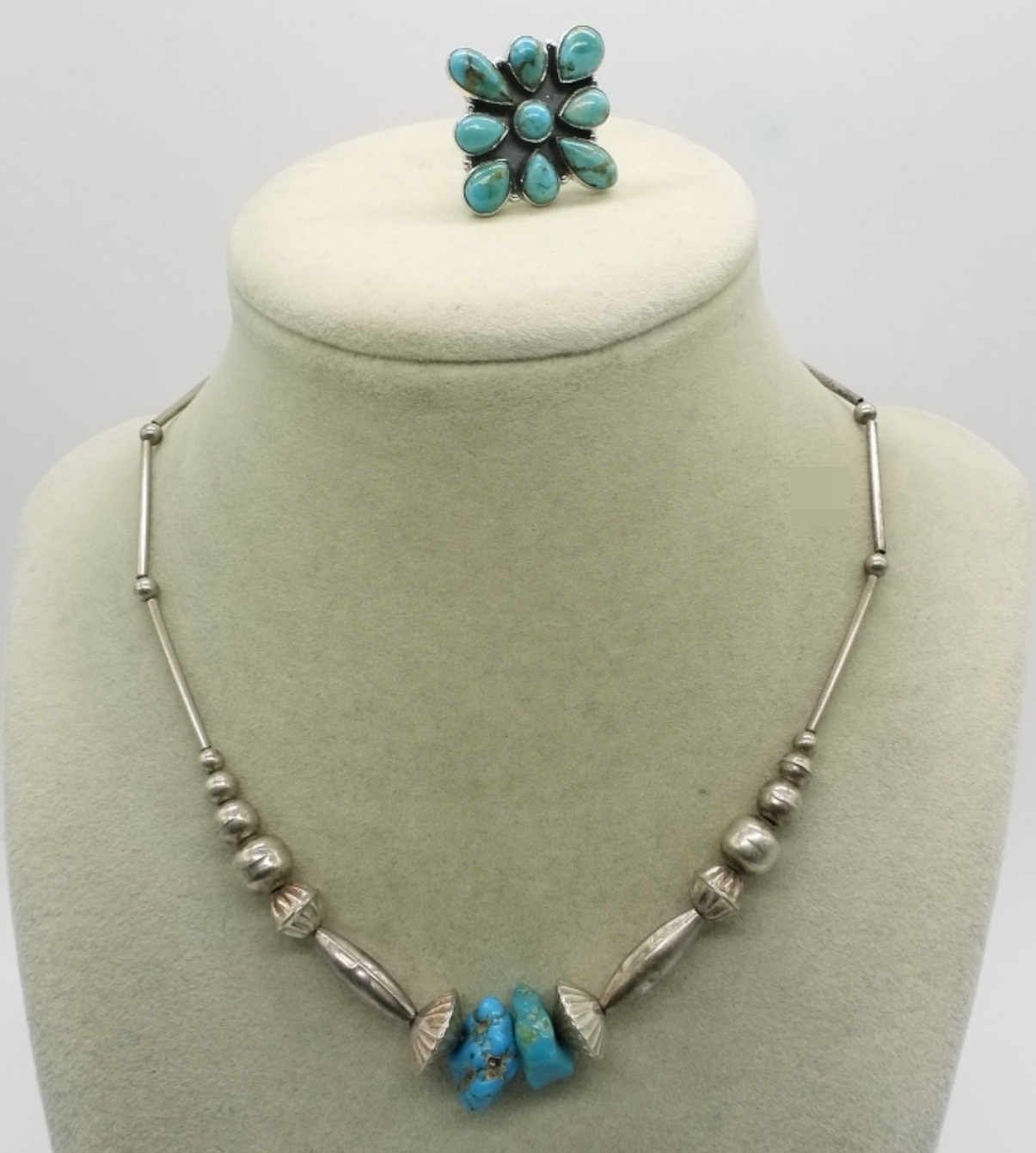 Silver & Turquoise Necklace Ring Set