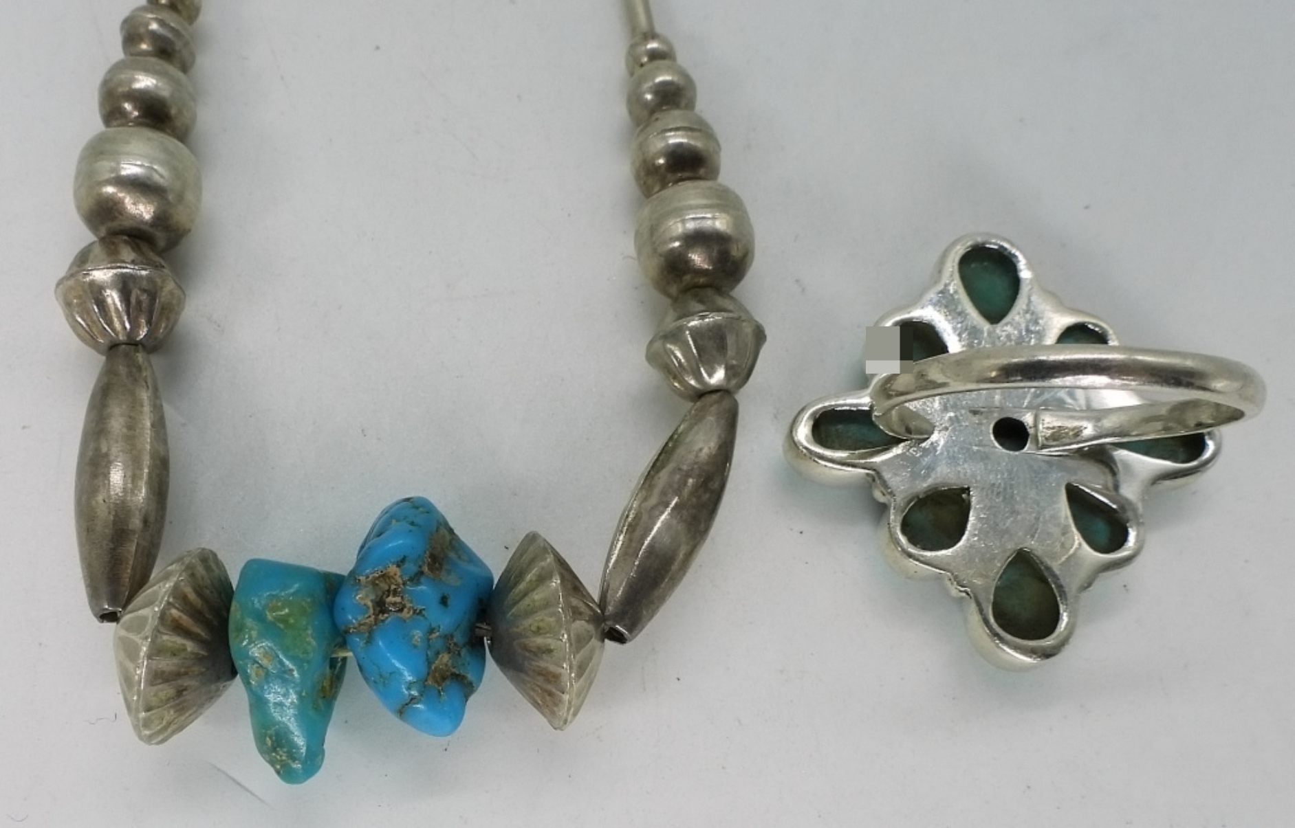 Silver & Turquoise Necklace Ring Set