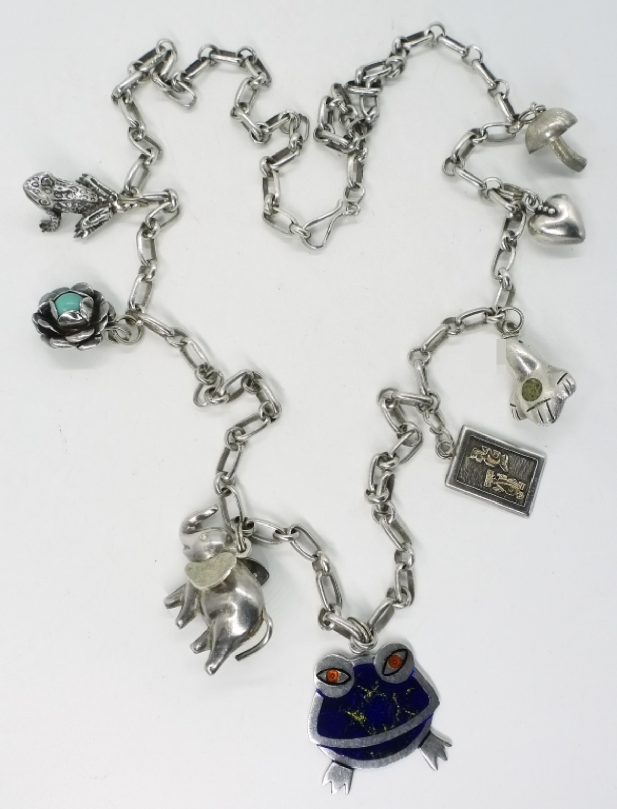 Sterling Charm Necklace, 8 Charms