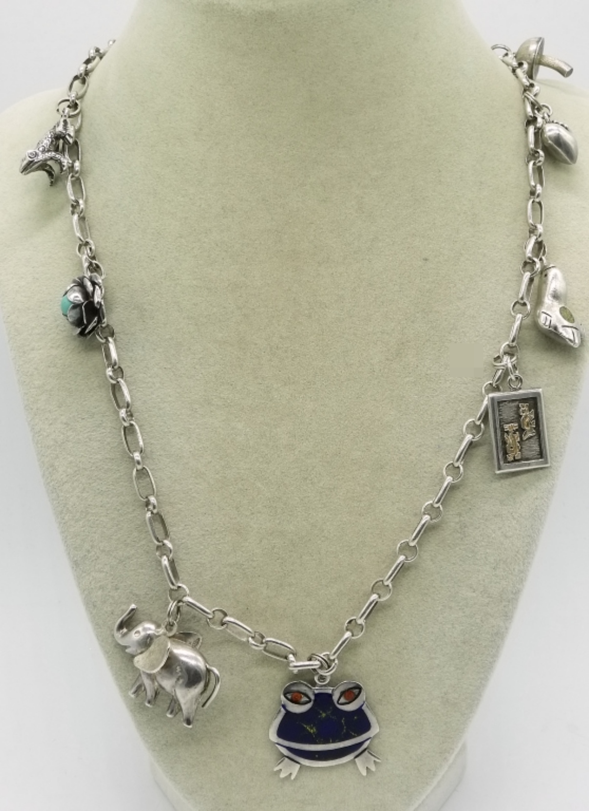 Sterling Charm Necklace, 8 Charms