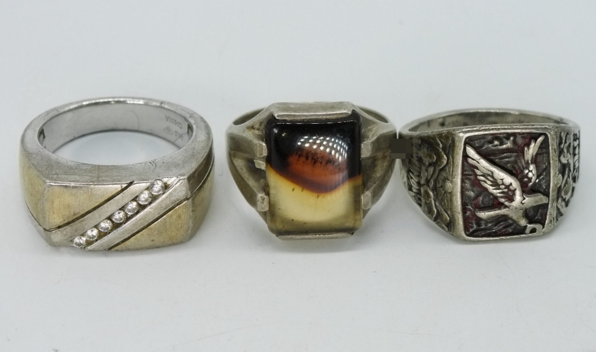 3 Sterling Vintage Rings, Larger Sized
