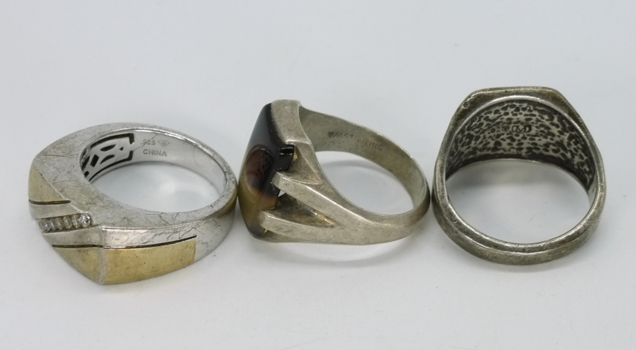 3 Sterling Vintage Rings, Larger Sized