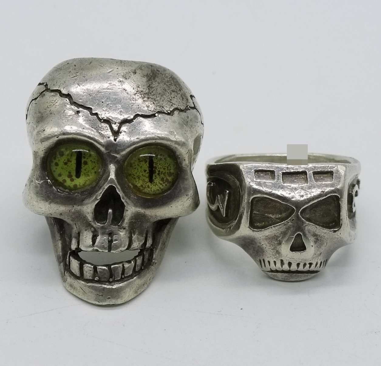 2 Sterling Silver Skull Rings, Size 9
