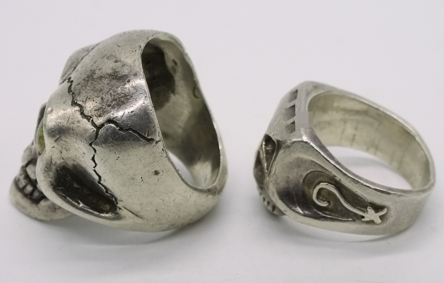2 Sterling Silver Skull Rings, Size 9