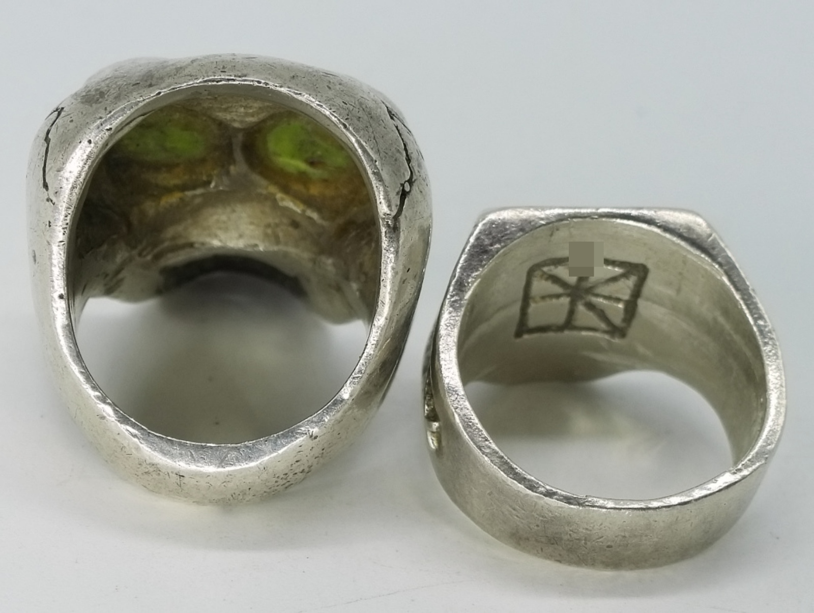 2 Sterling Silver Skull Rings, Size 9