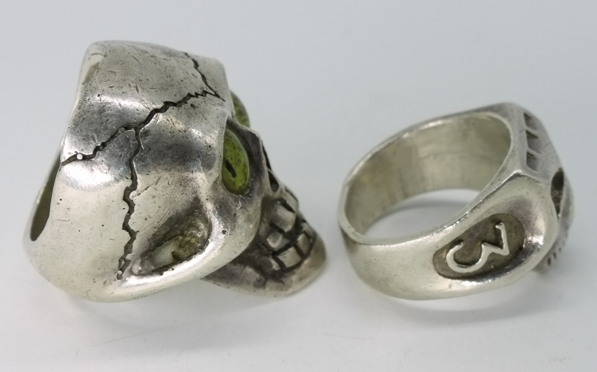 2 Sterling Silver Skull Rings, Size 9