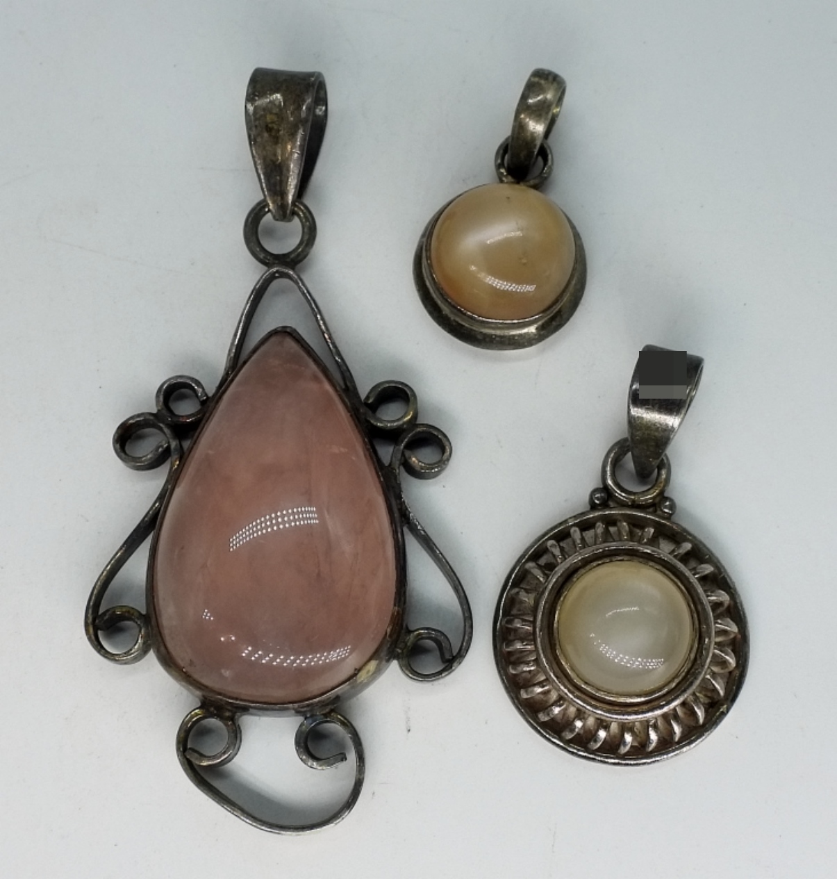 Marked 925 Sterling Pendant Lot, Rose Quartz