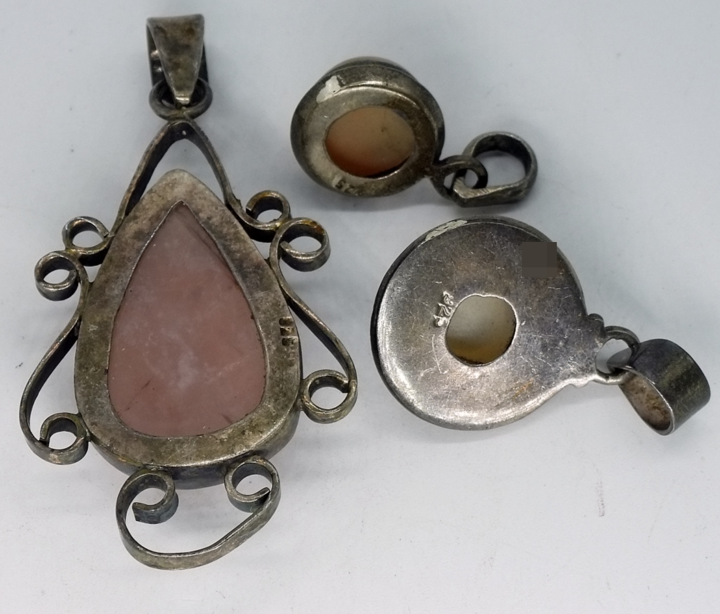 Marked 925 Sterling Pendant Lot, Rose Quartz