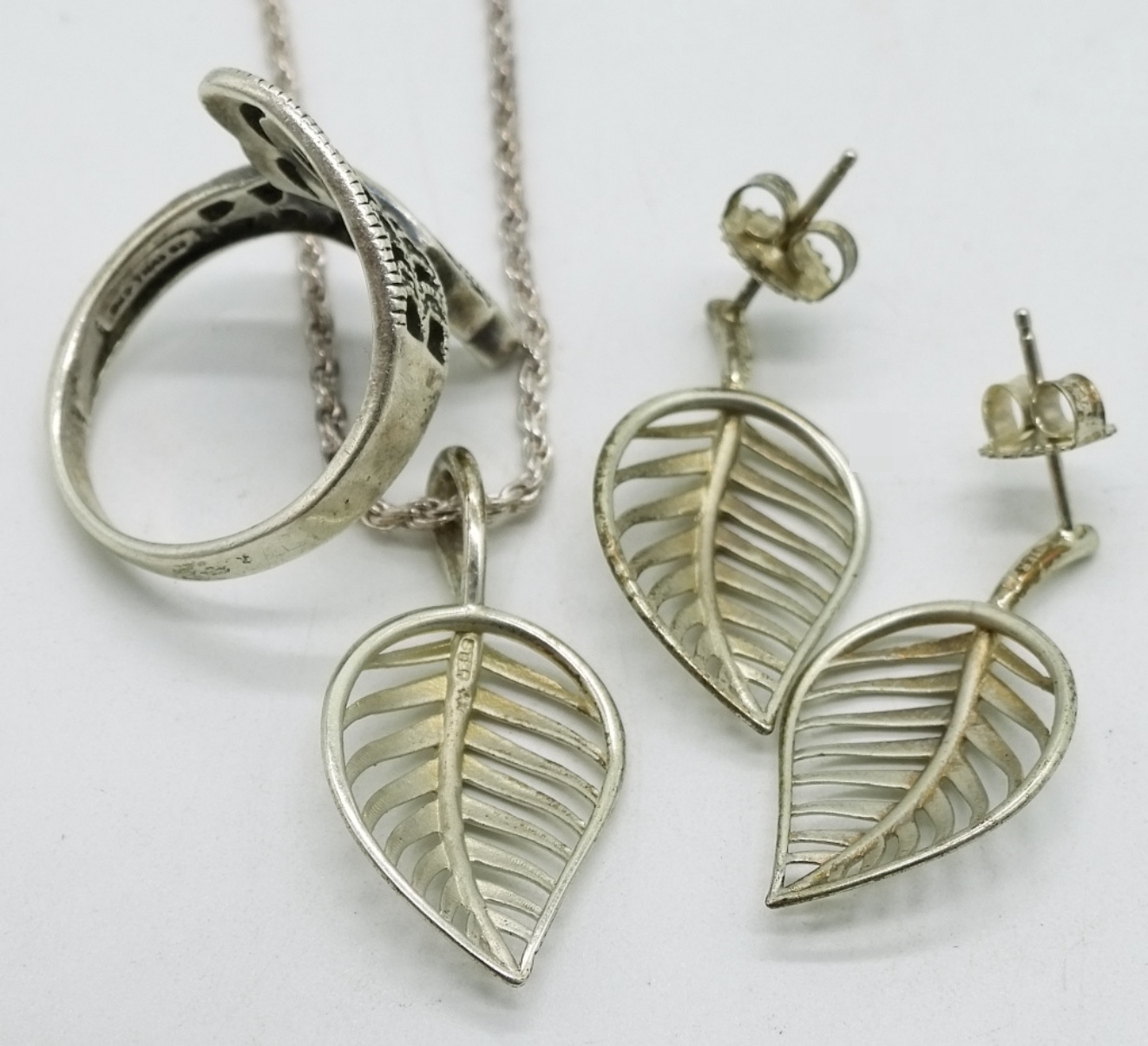 Sterling Silver Leaf Jewelry Set with Ring