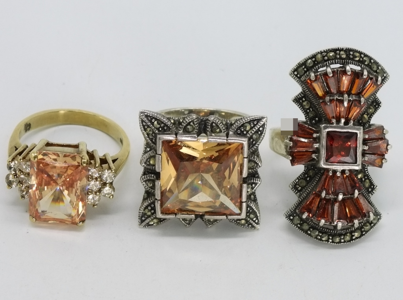 Garnet & Peach CZ Sterling Rings