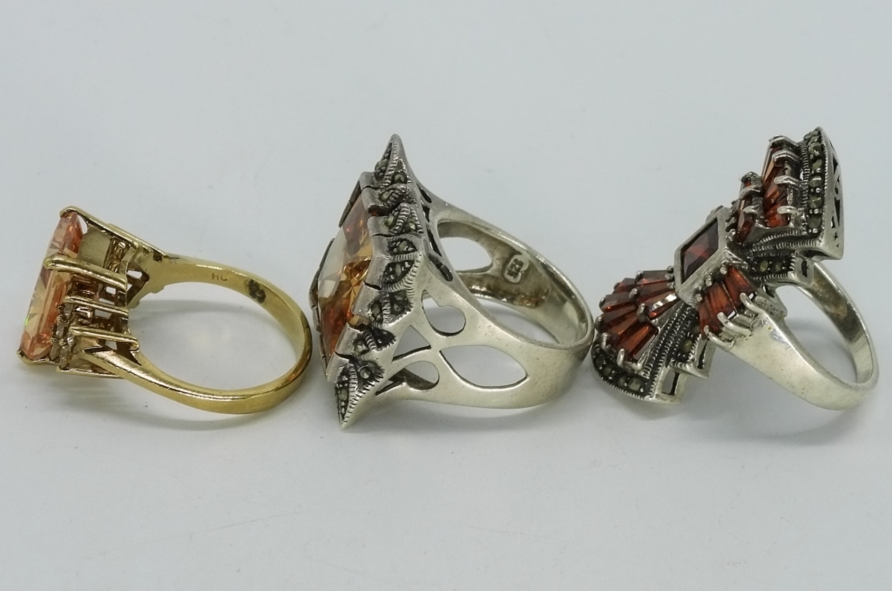 Garnet & Peach CZ Sterling Rings