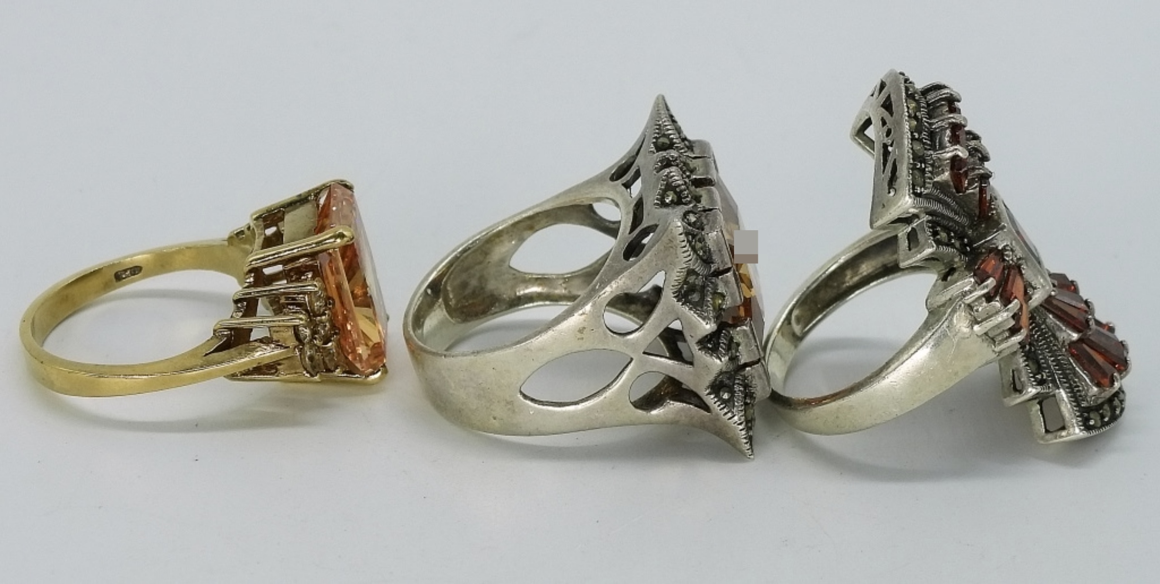 Garnet & Peach CZ Sterling Rings