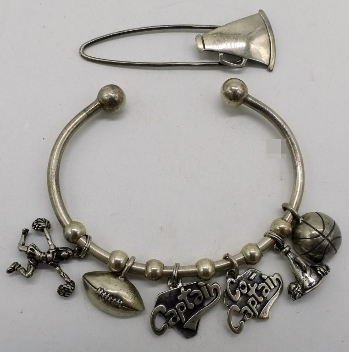 Sterling Silver Sports Charm Cuff Bracelet, Mexico