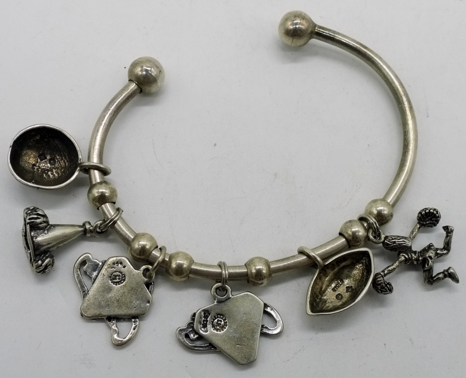 Sterling Silver Sports Charm Cuff Bracelet, Mexico
